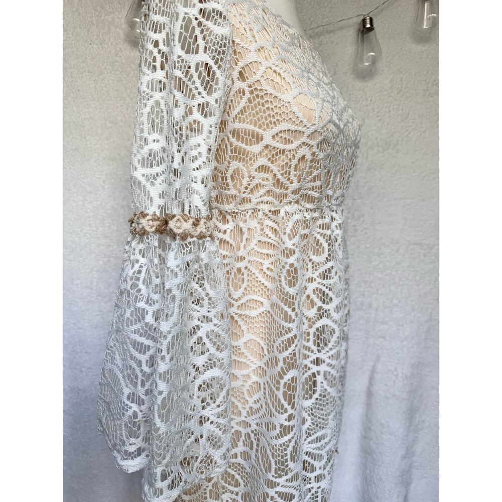 Basically me Cream Floral Lace Flared Sleeves Babydoll Mini Dress Women's M/L - Picture 10 of 12